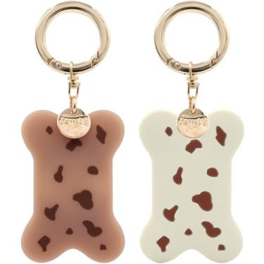 Imagem de Porta-chaves MC Fashion para AirTag, pacote com 2 lindos anéis de silicone 3D para chaves, bolsas e bolsas (marrom + branco)