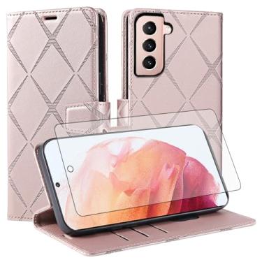 Imagem de Asuwish Capa de telefone para Samsung Galaxy S21 5G 6,2 polegadas capa carteira com protetor de tela de vidro temperado PU couro sintético flip porta-cartão de crédito slot suporte robusto celular S