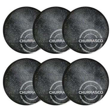 Imagem de Jogo 6 Pratos para Churrasco Porcelana 25cm Carbon Mesa Posta Temática