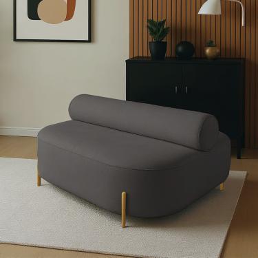 Imagem de Sofá Sala Ilha Orgânico e 1 Poltrona 125cm Éden Pé Aço Dourado Bouclê Grafite E03 - D'Rossi