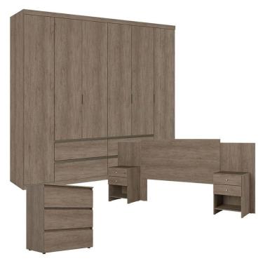 Imagem de Guarda Roupa Casal Nobre 6 Portas Rustic E Cômoda Gaveteiro Condessa Com Cabeceira Formosa Rustic - Thb