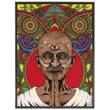 Imagem de Quadro Decorativo Desenho Gandhi 33X24 C/Vidro Madeira Preta - Quadros