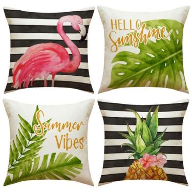 Imagem de Capa de travesseiro Flamingo and Tropical Leaf Linen 45x45cm - yiweisa