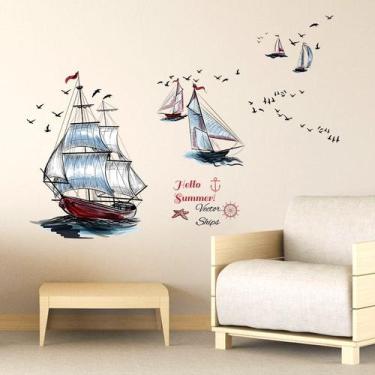 Imagem de Adesivos de parede Sailing Ship Seagull Ocean Nautical 60x90cm - yiwei
