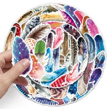 Imagem de Adesivos em aquarela Boho Decalques Feather 64 unidades para bricolage