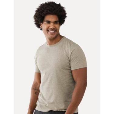 Imagem de Camiseta Dudalina Masculina Crewneck Listrada Cáqui Médio-Masculino