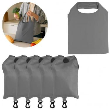 Imagem de 5 Sacolas Dobrável Poliéster 58x38cm Cinza Bolsa Reutilizável - Lyor