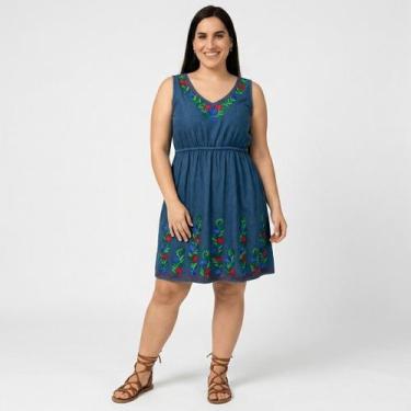 Imagem de Vestido Indiano Curto Regata Estonado Elástico na Cintura - - Sarat Mo