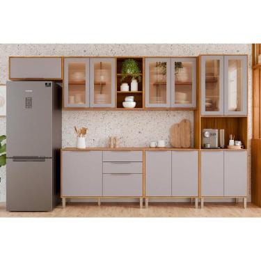 Imagem de Cozinha Completa C6P130 13 Portas 2 Gavetas MDF 120cm Marrom Brilhante Kit 6 Peças