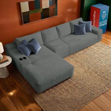 Imagem de Sofá Modular Evo De 4 Lugares Com Chaise Esq Evo. Three 3,40m Boost Tech Em Velourê Cama Inbox Cinza Escuro