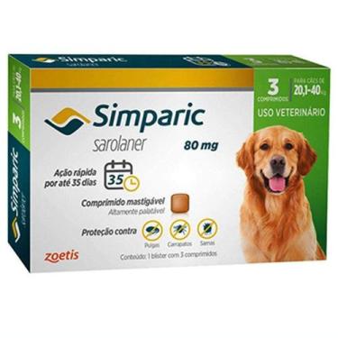 Imagem de Simparic Antipulgas e Carrapatos 80 Mg 20 A 40 Kg C/ 3 Comprimidos - Z