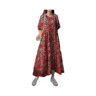Imagem de Vestido Maxi Floral Vintage Boêmio Para Mulheres, Vestido Casual De Ve