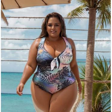 Imagem de Maiô BIG Plus Size Dupla Face Com Bojo Removível Laço Busto Tamanho Gr