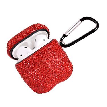 Imagem de Capa para AirPods de strass luxuosa 2020 com chaveiro, capa protetora de cristal premium à prova de choque para AirPods Capa de carregamento 2 e 1, Red C1