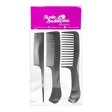 Imagem de Kit 3 Pentes de Plástico para Cabelos Pequeno Médio Grande