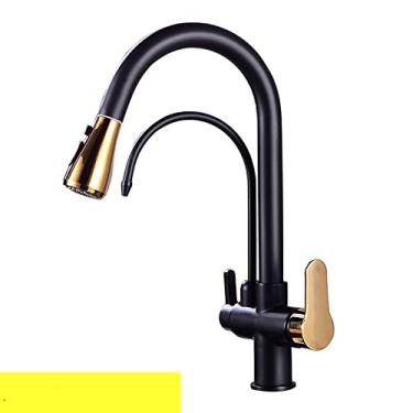 Imagem de Filtro de toque dourado Torneira de cozinha Quente Frio Puxe para fora Torneira misturadora de pia de cozinha Sensor purificador de água potável Torneiras de mistura de cozinha, 9, sem toque, gol preto