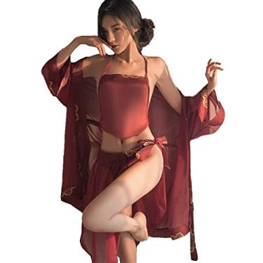Imagem de Temptshow Chinese Hanfu cosplay pajamas perspective sexy anime cosplay female underwear clothing (red2)
