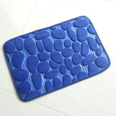 Imagem de SHENGANG Tapete de banho de paralelepípedos em relevo para banheiro Tapetes antiderrapantes Bacia de banho Tapete de chão lateral Capacho de banheiro Almofada de espuma de memória, azul escuro, 40 cm x 60 cm