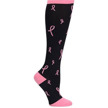 Imagem de Meias de compressão com fita rosa da Nurse Mates – Ótimo para enfermeiros, Black With Pink Ribbon, One Size