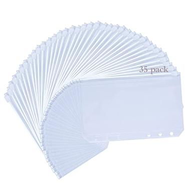 Imagem de 35 bolsos para fichário, pastas com zíper, 6 furos, bolso para fichário com 6 anéis, bolsa de folhas soltas, bolsa impermeável de PVC para documentos, sacos de folhas soltas para dinheiro, cartões