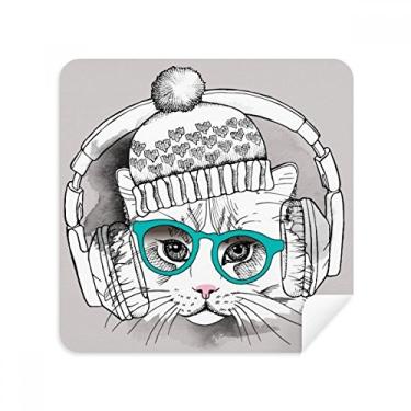 Imagem de Fone de ouvido chapéu de lã branco gato proteger óculos animal pano limpador de tela tecido camurça pacote com 2