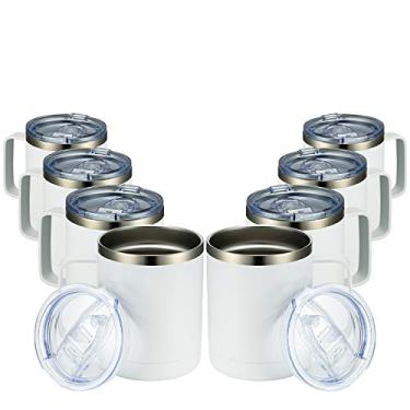 Imagem de MEWAY Caneca de café de 340 ml com alça e tampa deslizante, copo de aço inoxidável para viagem pacote com 8 volume, copo de acampamento isolado a vácuo de parede dupla para bebidas quentes e frias (branco, conjunto com 8)