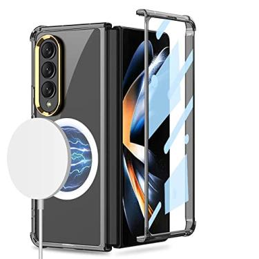 Imagem de Estojo magnético de carregamento sem fio para Samsung Z Fold 4 Case com vidro temperado transparente Capa rígida para Galaxy Z Fold 4, preto, para Samsung Z Fold 4