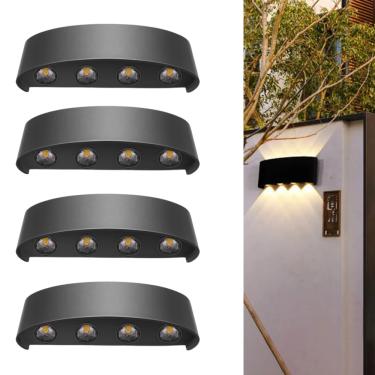 Imagem de 4 Luminária Arandela Led Meia Lua De Sobrepor IP65 (Cor Preta) 8W E 8 Fachos (Branco Quente) Para Paredes Muros Jardins