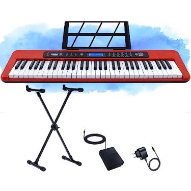 Imagem de Kit Teclado Musical Eletrônico Kobe KB-300 5/8 61 Teclas Sensíveis ao Toque com Pedal Sustain e Estante em X