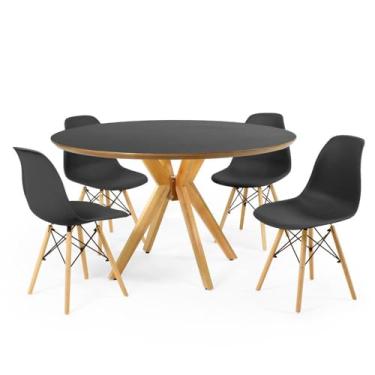 Imagem de Conjunto Mesa de Jantar Redonda Marci Premium Preta 120cm com 4 Cadeiras Eames Eiffel - Preto