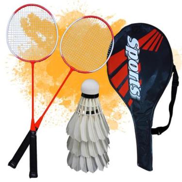 Imagem de Kit Badminton Com 2 Raquetes + 3 Petecas + Bolsa Qualidade - Lelong