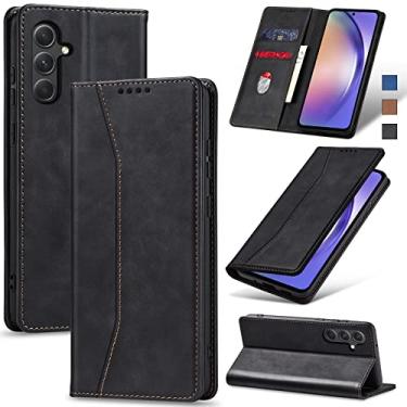 Imagem de Jasonyu Flip Carteira Capa para Samsung Galaxy A54 5G,Capinha Folio Magnética de Couro com Suporte para Cartão,Suporte para Chute - Protetora Durável de TPU à Prova de Choque para Telefone,Preto