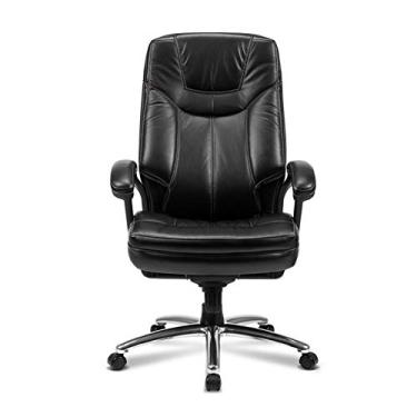 Imagem de Cadeira de escritório ajustável apoio de braço/encosto de cabeça cadeira giratória com encosto alto cadeira de sala de estar ergonômica de couro PU cadeira de mesa de computador (cor: preto)