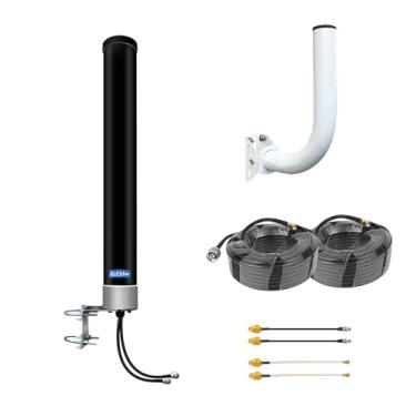 Imagem de HzFitInc Antena omnidirecional 2x2 600-6000MHz 13dBi - Kit de antena externa 4G/5G com cabo de 9,8 m, conectores TS9 e IPEX e suporte de poste para Verizon, AT&T, T-Mobile, Netgear, Cisco e mais
