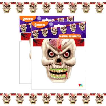 Imagem de Bandeirinhas Halloween Dia das Bruxas Enfeite de Pendurar Caveira Terr
