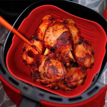 Imagem de Forma De Silicone Protetor De Cesto Para Air Fryer Vermelho Quadrado 2
