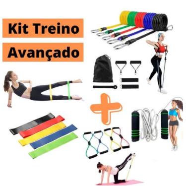 Imagem de kit Treino Em Casa Elástico de 11 peças + Corda de Pular  + 5 Mini Ban