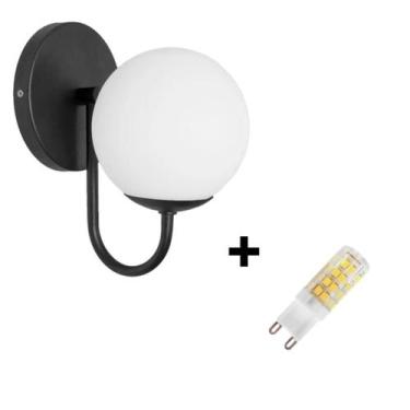 Imagem de Arandela Parede Curva Sala Quarto Cabeceira Preto + Lâmpada - Arandela