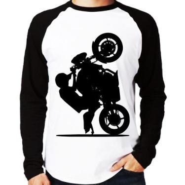 Imagem de Camiseta Raglan Moto Grau XJ6 Manga Longa - Foca na Moda, Branco, Pret