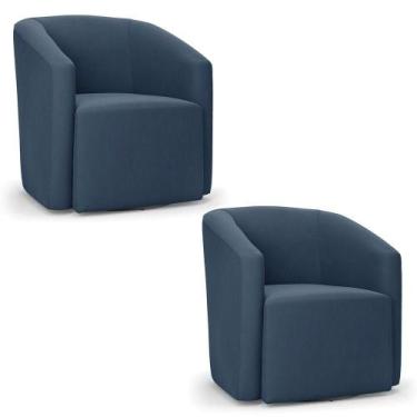 Imagem de Kit 2 Poltronas Stella Max Suede Base Giratória - D'rossi Cor Azul Mar