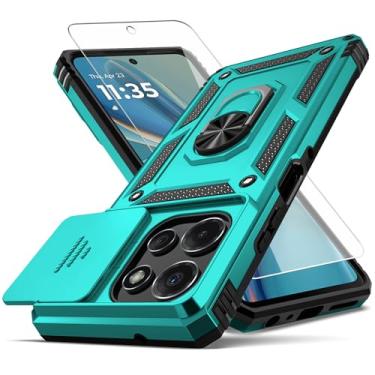 Imagem de YZOK Capa para Moto G Power 5G 2025, com capa de lente de câmera HD, [grau militar] capa protetora à prova de choque com suporte de carro para Motorola G Power 5G 2025, azul-petróleo