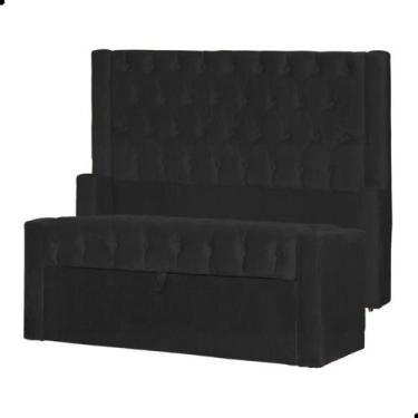 Imagem de Kit Cabeceira e Calçadeira Baú Emma Suede King 195 cm - Fina Mobília, 
