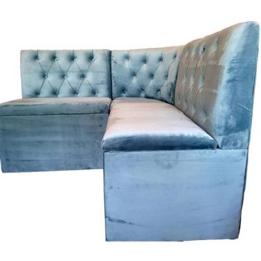 Imagem de Canto alemão com bau 1.40x1,40 cm centro arredondado veludo azul - O R