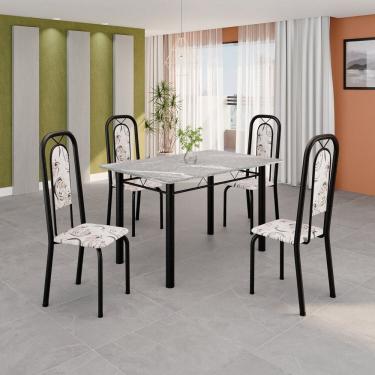 Imagem de Conjunto de Mesa Tubular 120cm X 75cm Tampo Granito Topázio com 4 Cadeiras Lara Preto