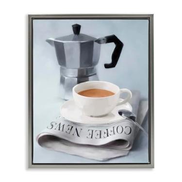 Imagem de Stupell Industries Design de arte de parede em tela flutuante cinza café expresso e jornal por Carol Robinson, 43 x 53 cm