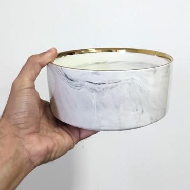 Imagem de Comedouro em Cerâmica Marmorizada com Borda Dourada, 400ml ou 850ml, Design Premium para Cães e Gatos (850ml)