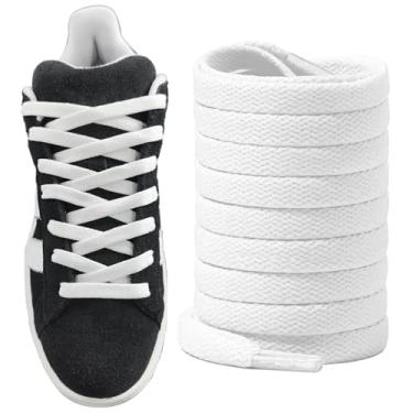 Imagem de UamGlsob Cadarços planos para tênis Adidas Campus 80s, 5/16" (8 mm) de largura, cadarços de algodão de substituição para calçados de skate (branco, 54"/140 cm)