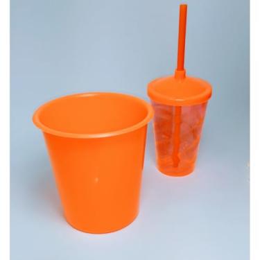 Imagem de Kit 20 Cinema Balde Pipoca 1litro + Copo Twister 400ml com Tampa e Canudo (LARANJA)