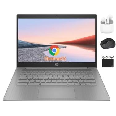 Imagem de HP Laptop Chromebook HD de 14 polegadas para estudantes de negócios, processador Quad-Core Celeron N4120, 4 GB de RAM, 192 GB de armazenamento (64 GB eMMC + cartão de 128 GB), webcam, WiFi, bateria