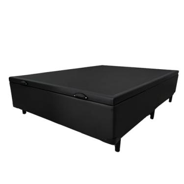 Imagem de Cama Box Com Baú Solteiro, Queen, Casal, King Suede Preta (Preto, Casal)
